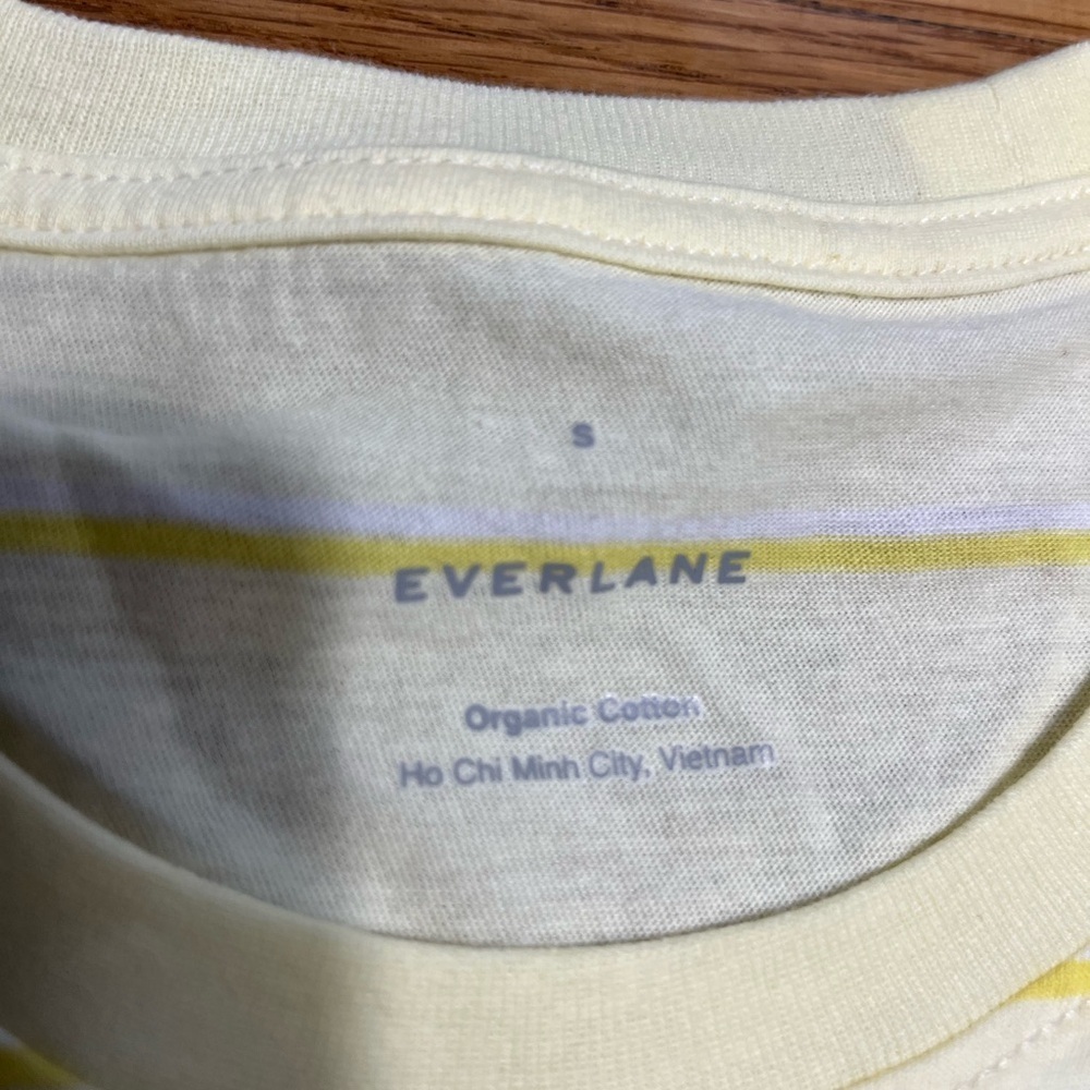 Everlane Yellow Organic Cotton Striped Short Sleeves Crew Neck Size Small - Picture 7 of 7